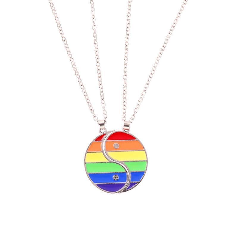 Tai Chi Necklace Rainbow Yin Yang Pendant Necklace for Men Women Friends