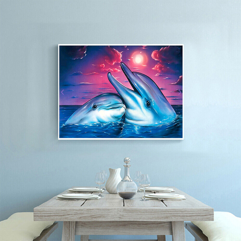 5D Two Dolphins Diamond Painting Embroidery DIY Cross Stitch Home Decor