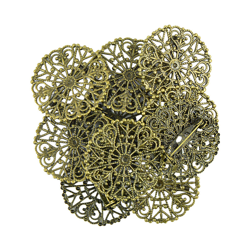 10 Pieces Filigree Flower Blank Brooch Settings Lapel Pin Safety