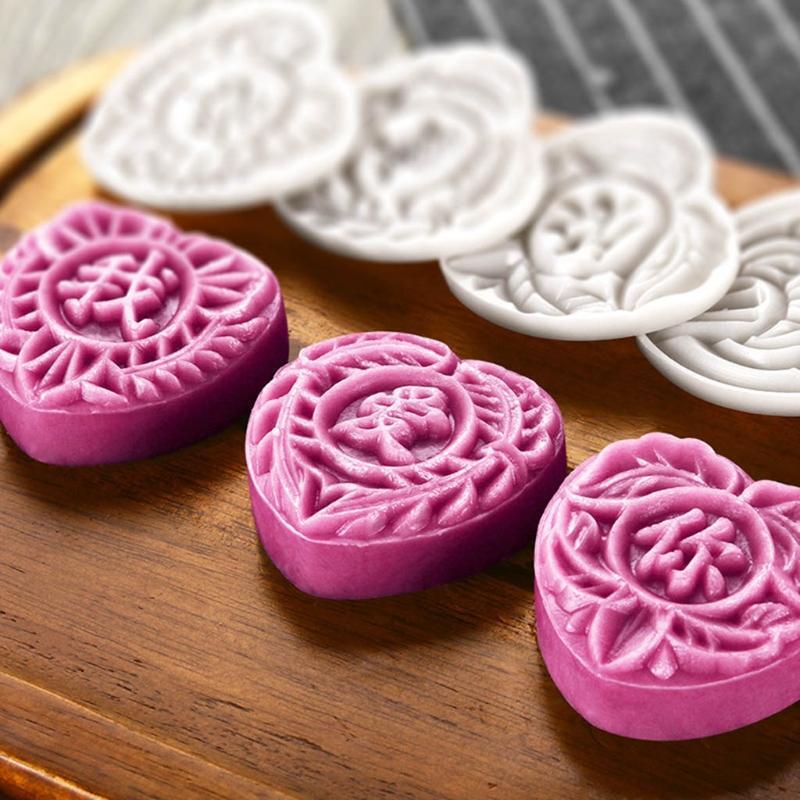 Heart Flower Shape Moon Cake Mould Hand Pressure Cookies Cutter Smooth Enjoy Fun