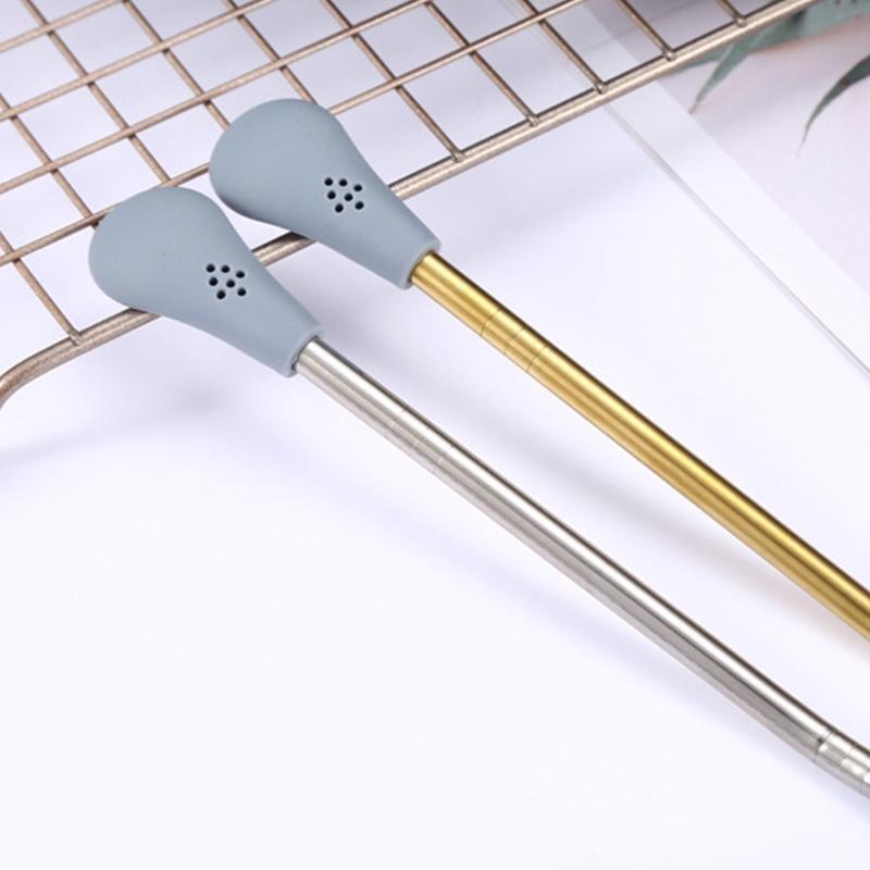 Stainless Steel Straw Spoons Set Drinking Stirring Spoon Filter Straw Detachable