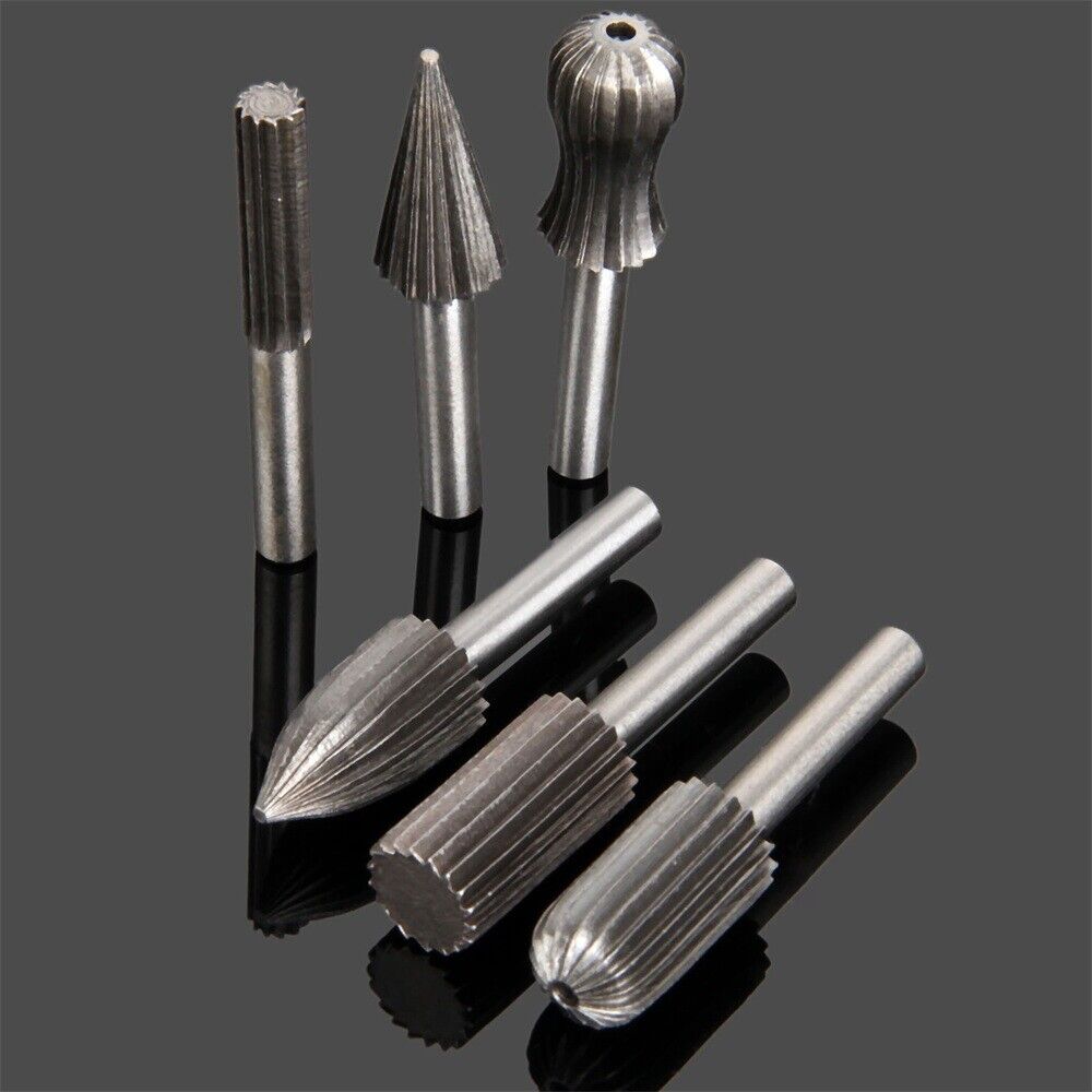Durable 6Pcs High Speed Steel Rotary Burrs Drill Bit Set Tool Diameter 6mm Shank
