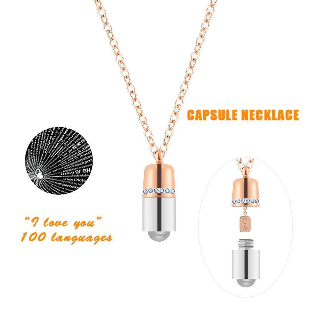 Memory Chain Necklace I Love You Capsule Projection Pendant 100 Languages