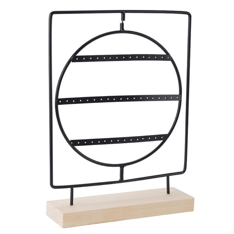 Jewelry Display Storage Rack with Wooden Base Earrings Holder Metal Stand Decor
