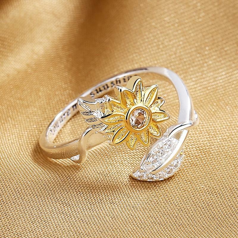 Adjustable Wrap Ring Engraved You Are My Sunshine Sunflower Ring for Birthday