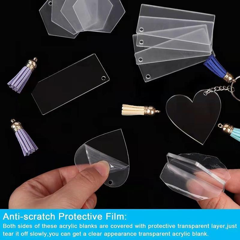 128 Pcs Acrylic Keychain Blanks Clear Keychains for Vinyl Kit DIY Keychain Craft