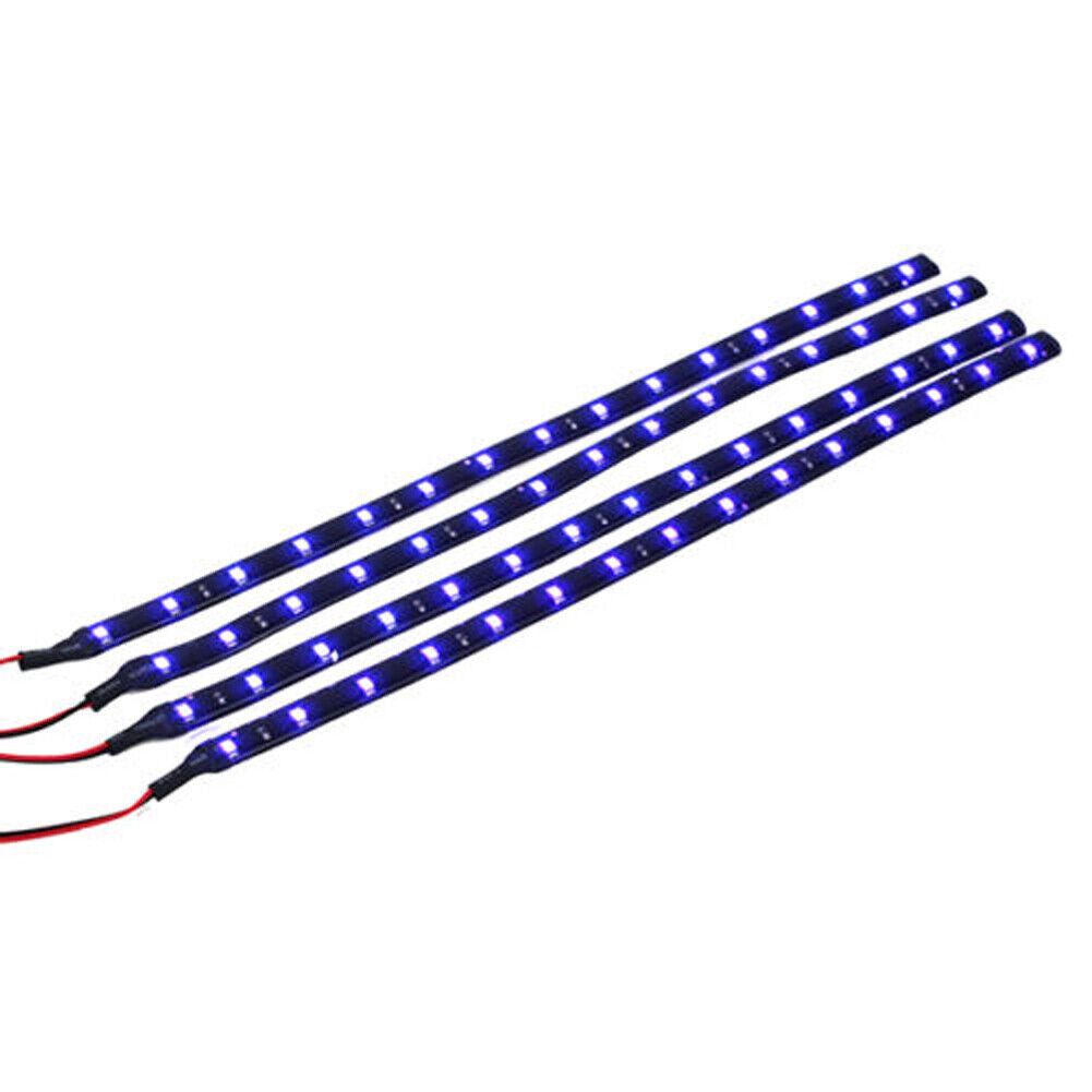 Blue 4pcs 30CM/15 LED Car Motors Truck Flexible Strip Light Waterproof 12V