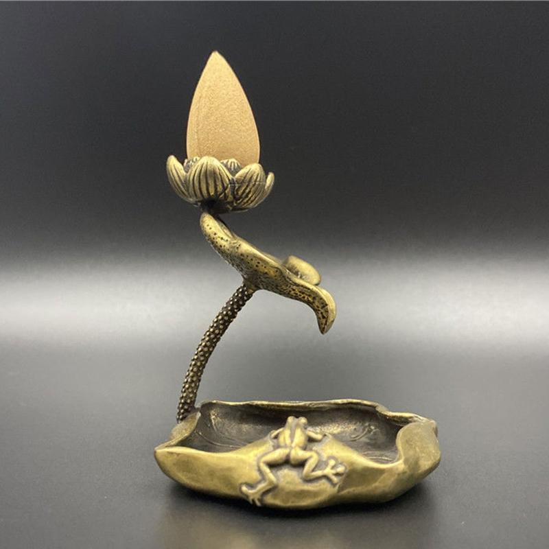 Brass Lotus Ornament Incense Burner Double Layer Pond Back Flow Incense Holder