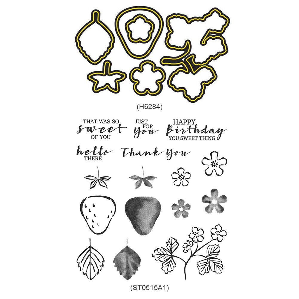 Strawberry Leaf Flower Cutting Dies Silicone Clear Seal Stamp for Album (C)