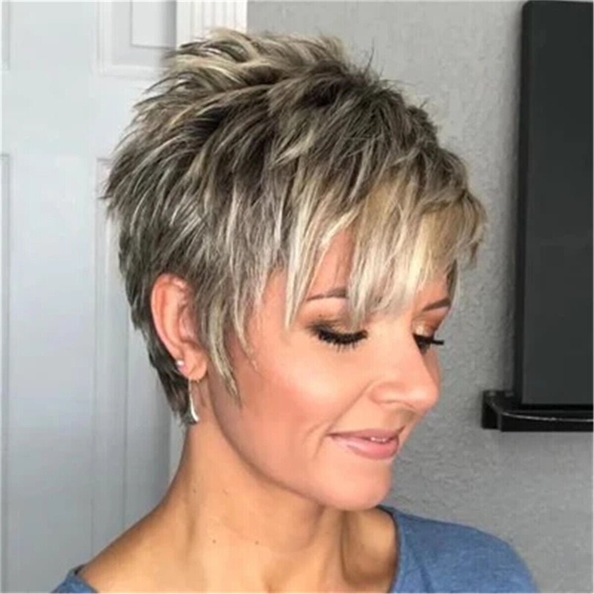Women Natural Short Straight Wavy Curly Pixie Cut BOB Wig Casual Hair Wigs