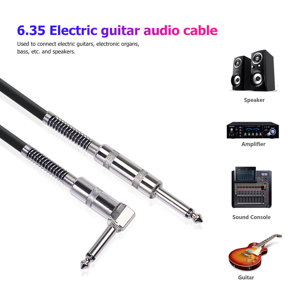 6.5mm Jack Guitar Cable Straight Male to Right Angle Male Audio Wire (10m)