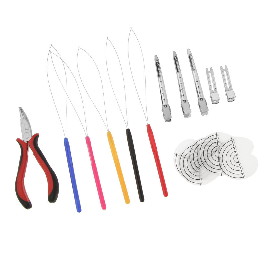Hair Extension Feather Pliers Pulling Tool Hook Clip with Heat Shield Kit