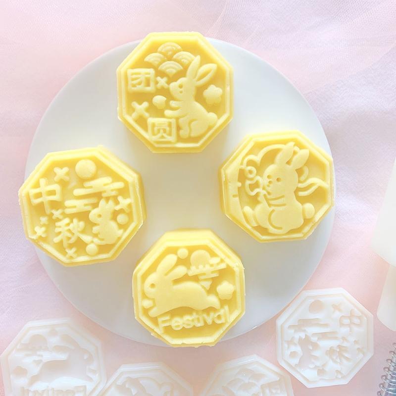 Octagonal Side Rabbit Shape Pattern Mung Bean Cake Mooncake Hand-pressing Moulds