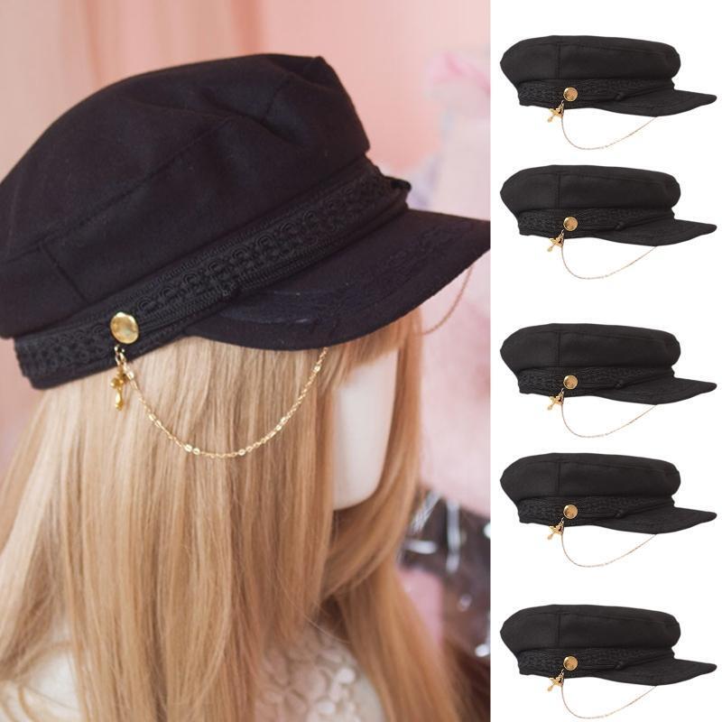Cool Chain Peaked Cap Navy Hat Black Newsboy Hat All-match for Friend Birthday