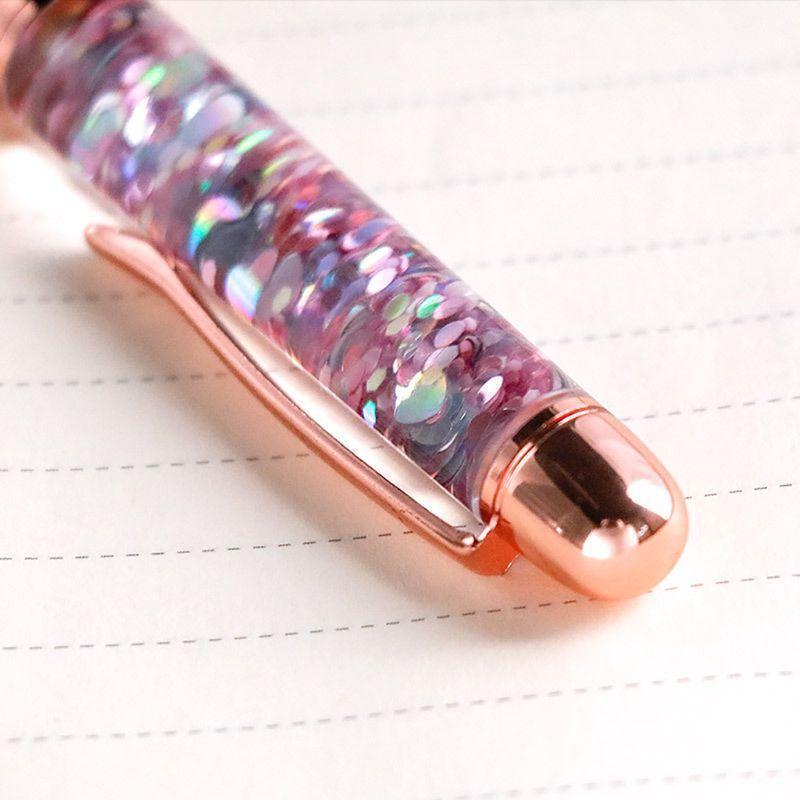 Luxury 1.0mm Metal Bling Sequin Ballpoint Pen Signature Writing Pens Black Ink