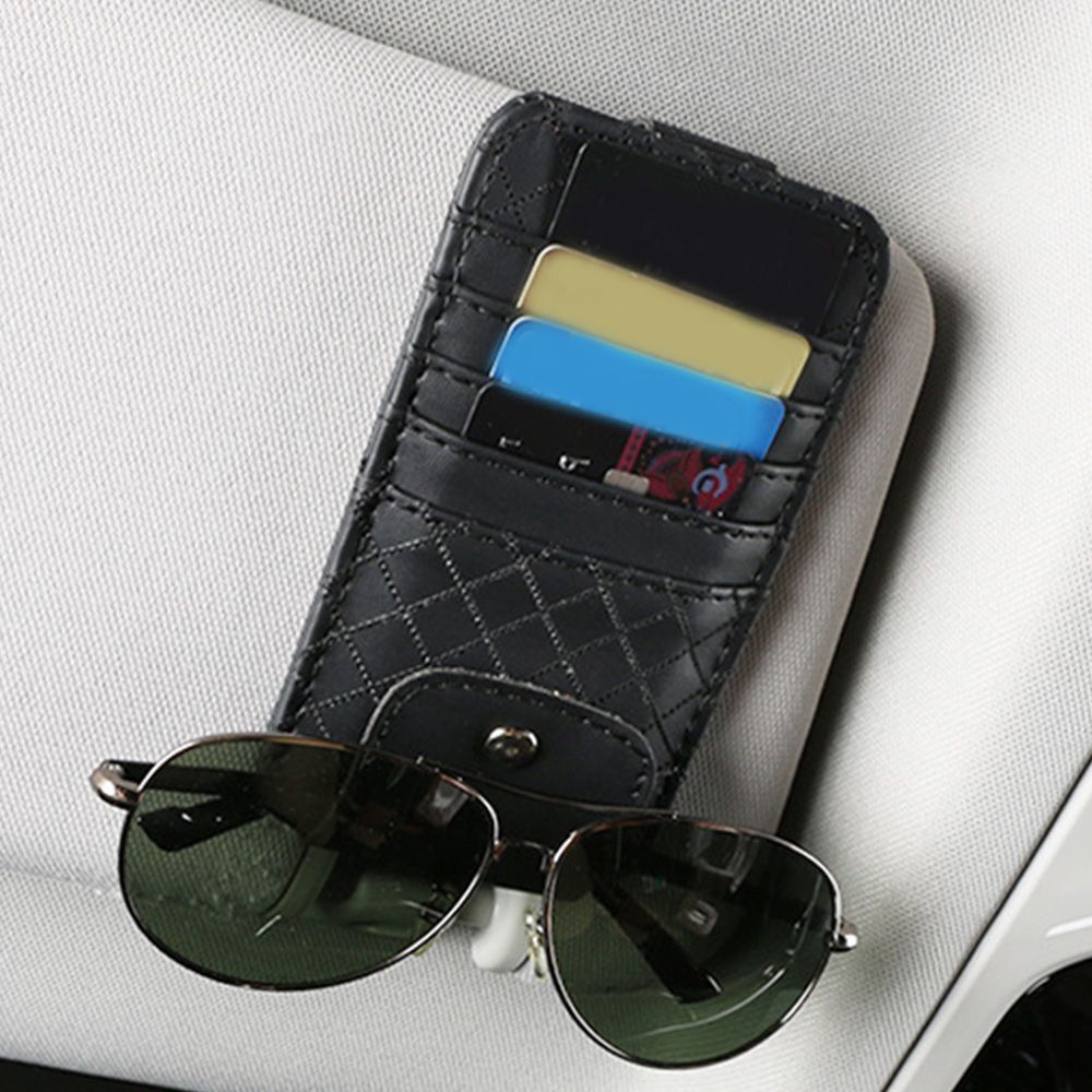 Multifunctional Sunglasses Case Ticket File Sun Visor Storage Bag Card Clip