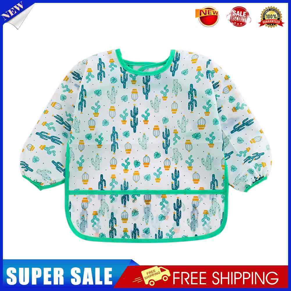 Baby Feeding Bibs Kids Waterproof Long Sleeve Coverall (0-3Years Cactus)