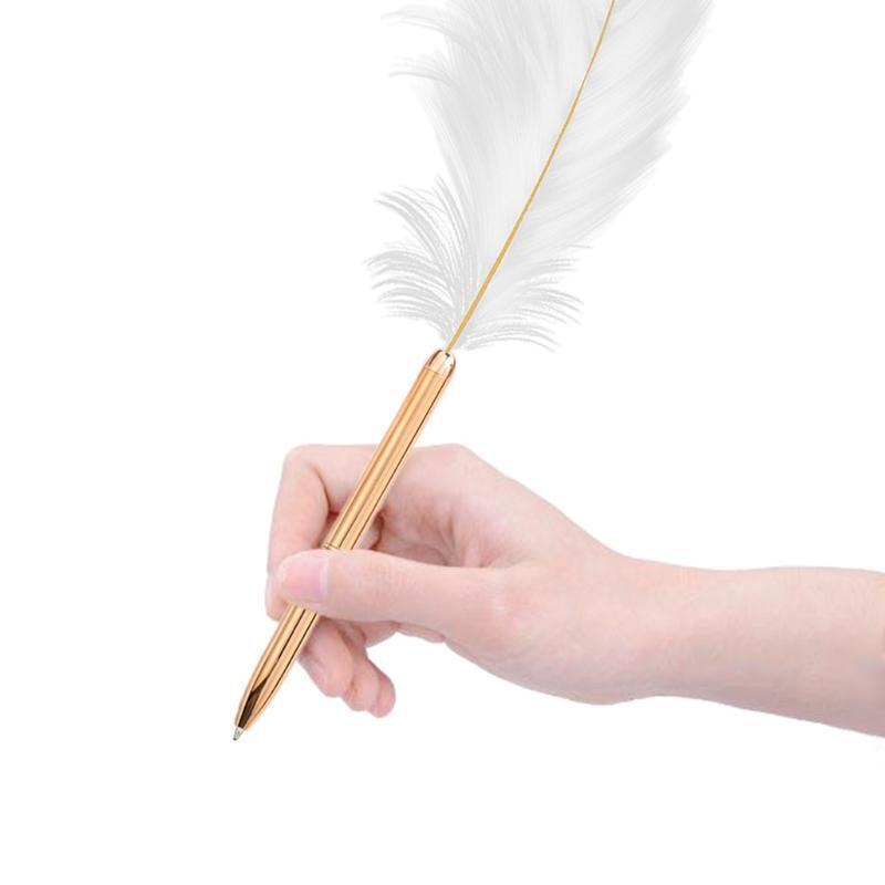 Exquisite Feather Ink Pen Metal Ballpoint Pen Signature Pen Gift for Women Men