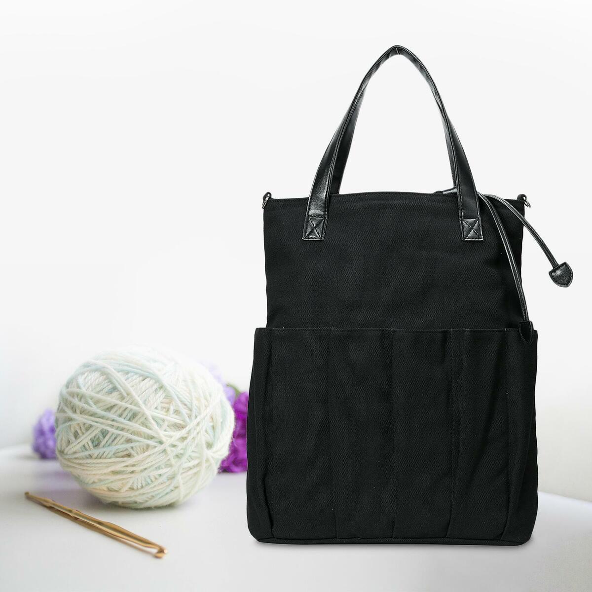 Crochet Bag Yarn Storage Tote Organizer with Pockets Drawstring Rope Case