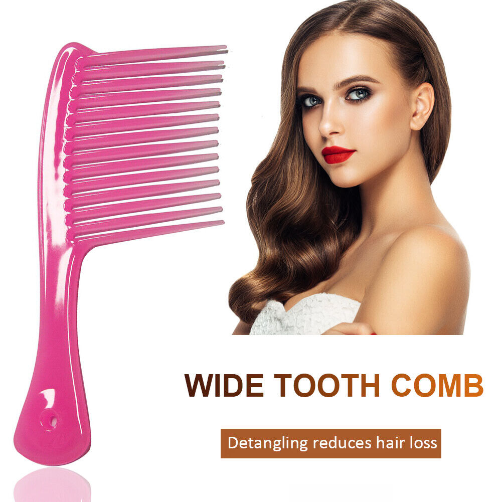 Large Wide Tooth Comb Handle Detangling Reduce Hair Loss Brush Tool (Pink)