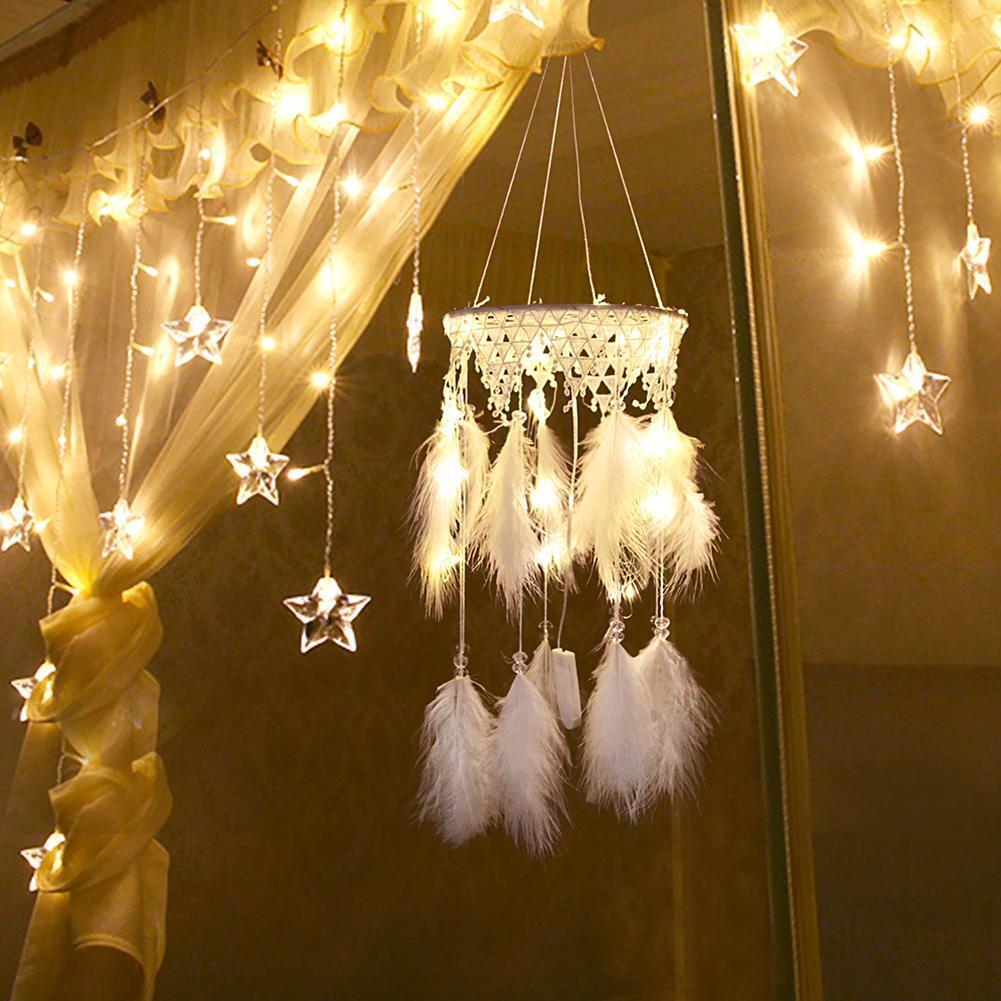 Feathers Stars Moon Dream Catcher LED Light String Hanging Pendant (White)