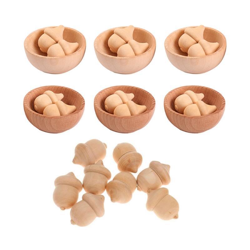 Wooden Acorns Counting & Sorting Kit - Unfinished Wood Set of 20 Acorns and 6 Bo
