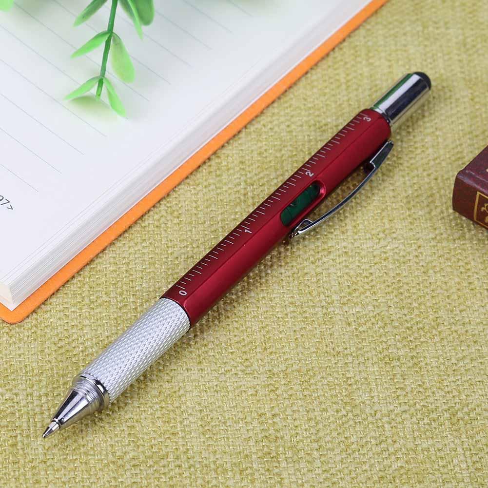 Ballpoint Pen Screwdriver Ruler Spirit Level Multifunction Pen(Red)