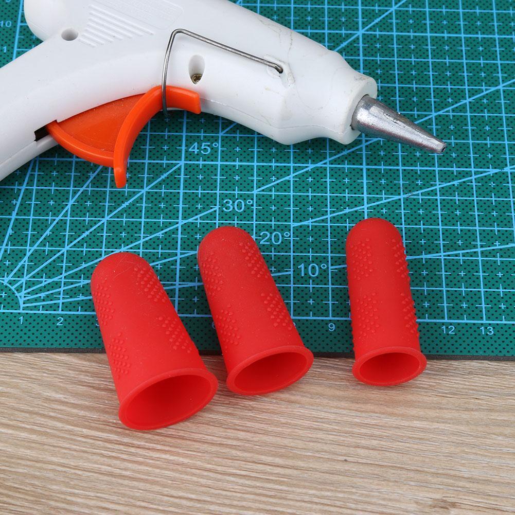 Anti-slip Hot Glue Gun Finger Caps Silicone Finger Cover Sleeve (Red 3pcs)
