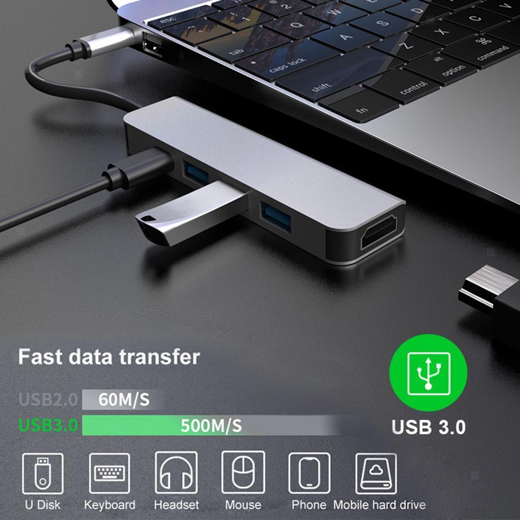 Blesiya USB-C Hub Adapter 5-Dalam-1 4K Hdmi 3 Usb 3.0 Port 87W Pd Pengecasan