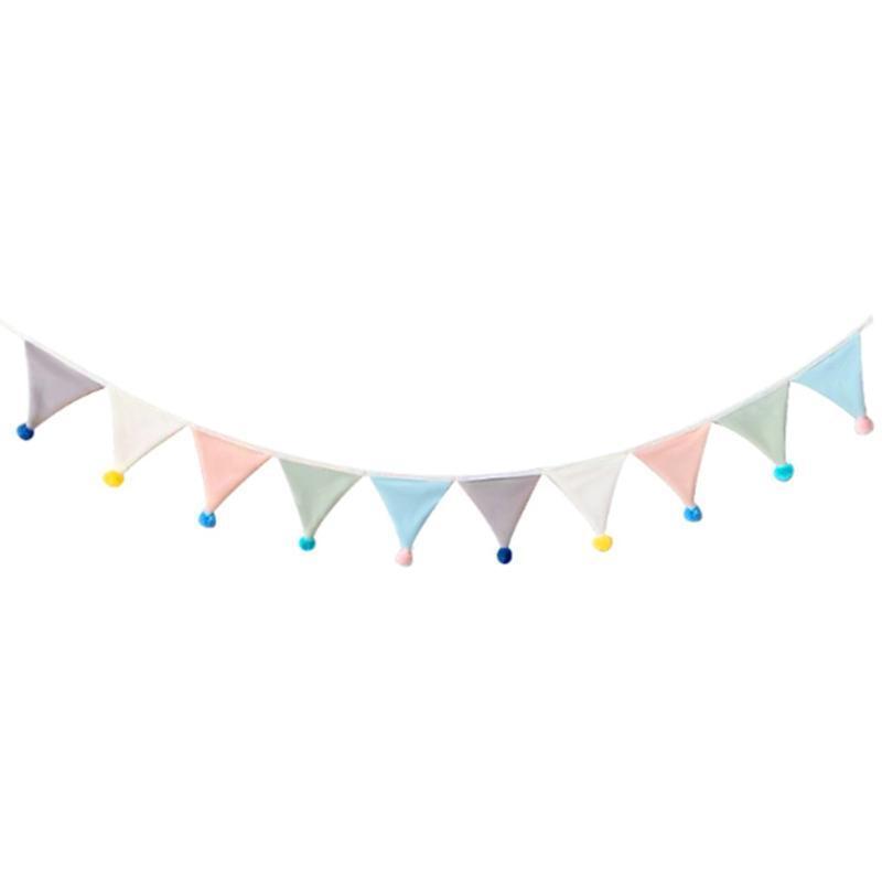 243cm Pennant Flannel Bunting Banner Hanging Flags String with Plush Balls Decor