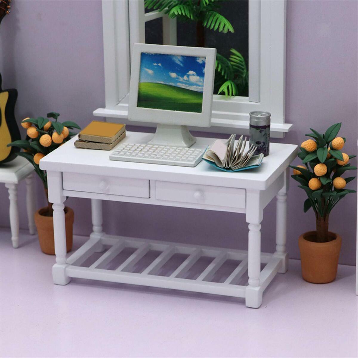 1:12 Scale Wooden Desk  Life Scene Living Room Scenery Decor