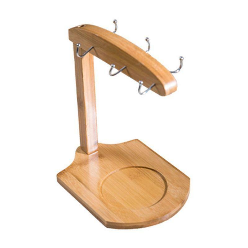 Bamboo Coffee Cup Holder Mug Rack Holds 6 Mugs for Coffee Mugs Saucer Display