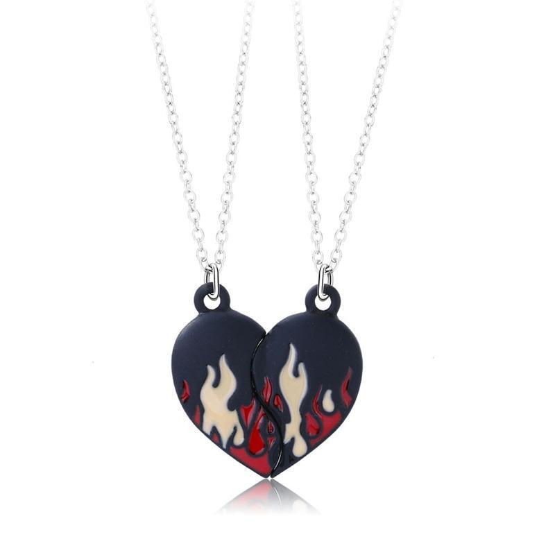 2Pieces Fire Flames Necklace Chain Charm Flame Necklace for Women Men Birthday
