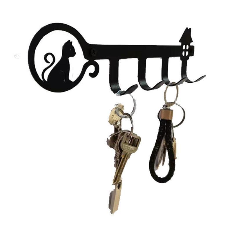 Black Metal Art Cat Household Punching Wall Hook Storage Hanger