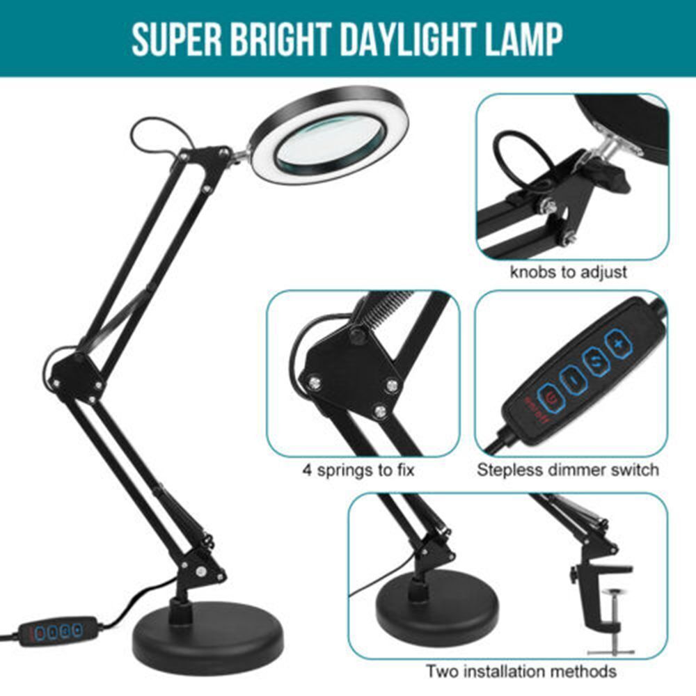 Hot Reading Lamp Black LED Lamp Magnifying Glass Magnifier Desk Light 10X