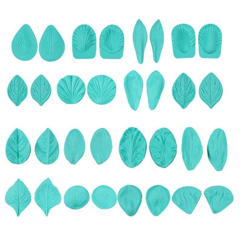 16PCS Gum Paste Flower Veining Silicone Fondant Molds for Wedding Cake Decor