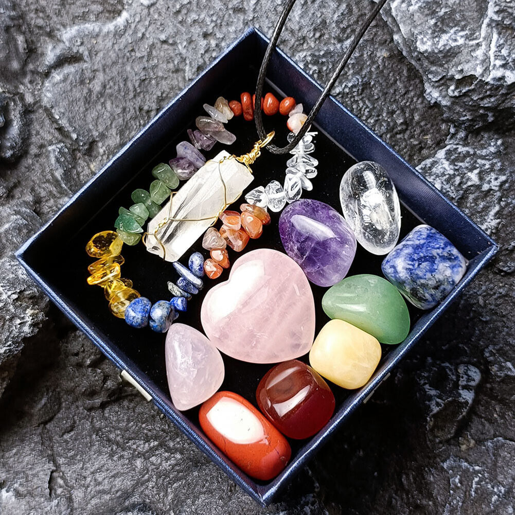 Natural Seven Reiki Chakras Stone Crystal Pendants for Collection Gifts Box