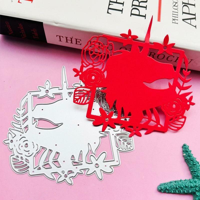 Horse Flower Square Frame Metal Cutting Dies Embossing Stencil DIYAlbum Template