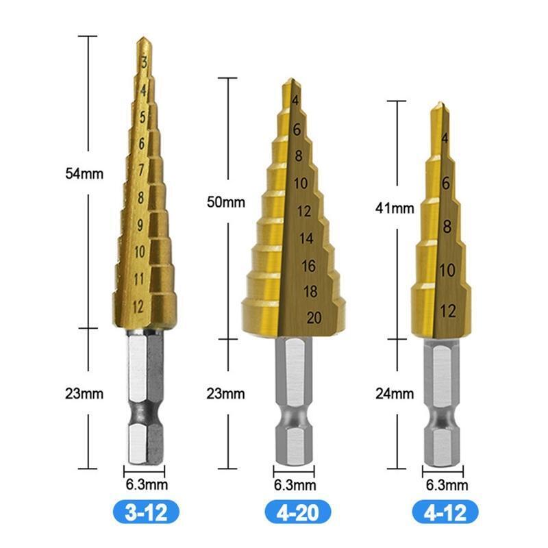 3 Pcs HSS Titanium Coated Step Drill Bit Set for Home DIY Power Drills Durable
