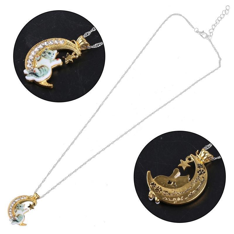 Crescent Moon Cat Pendant Cute Necklace Charm for Girl Halloween Party Jewelry