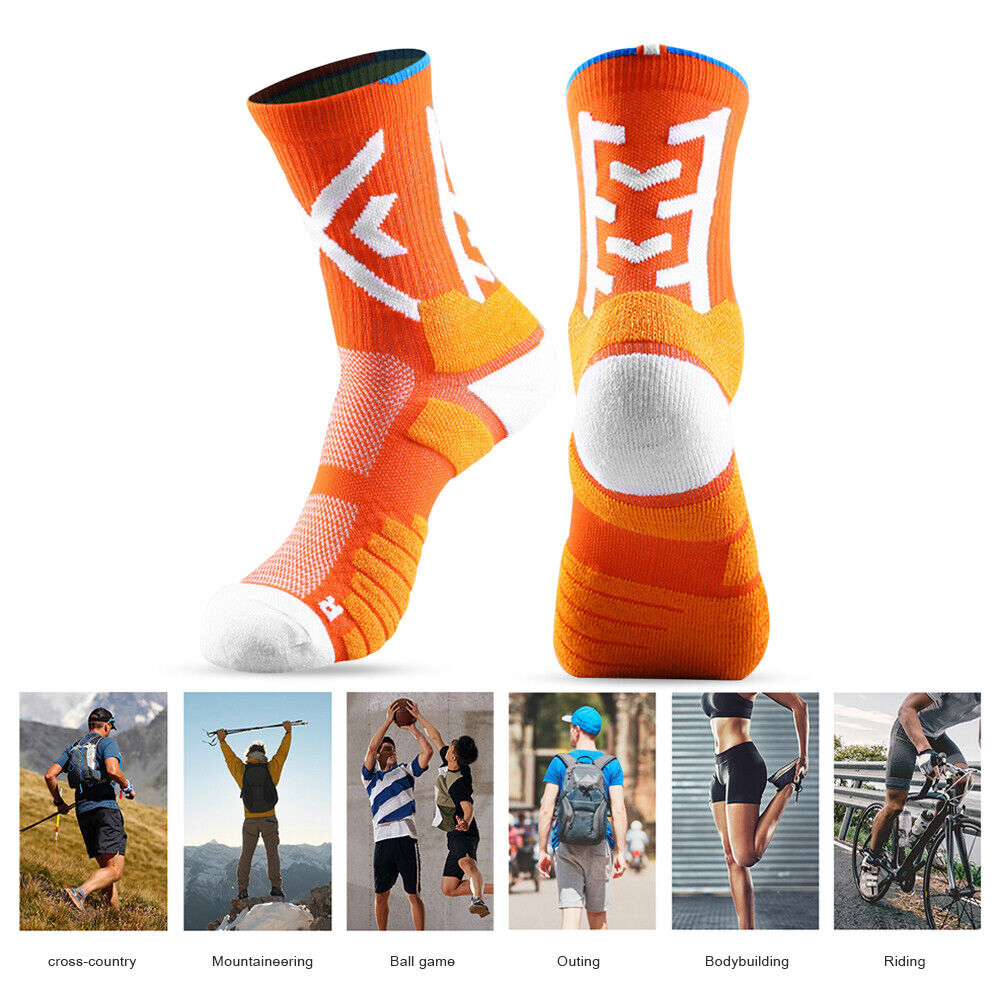 Men Compression Football Socks Sports Baseball Soccer Tennis Socks (Orange)