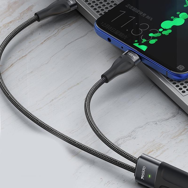 PD 100W Fast Charging Cable 2 in 1 USB C to Type C Cable 1.4M USB C Data Line