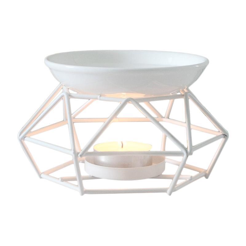 Metal Aromatic Oil Burner Ceramic Essential Oil Candle Holder Wax Melter Lamp