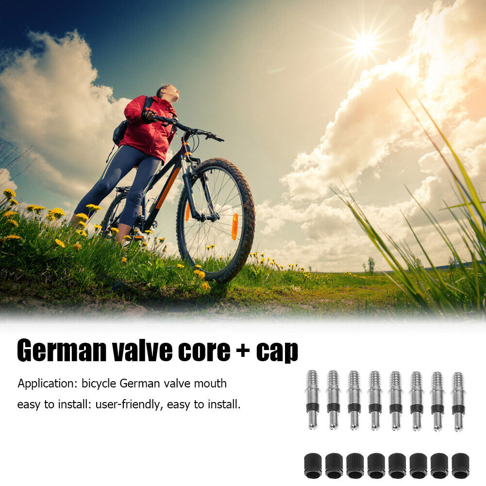 8pcs EP2 German Valve Cores with Caps for Bike Inner Tube Replacement Parts