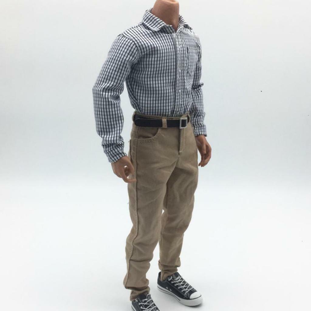 1/6 Scale Plaid Shirt Khaki Trousers Belt  Clothes for 12''
