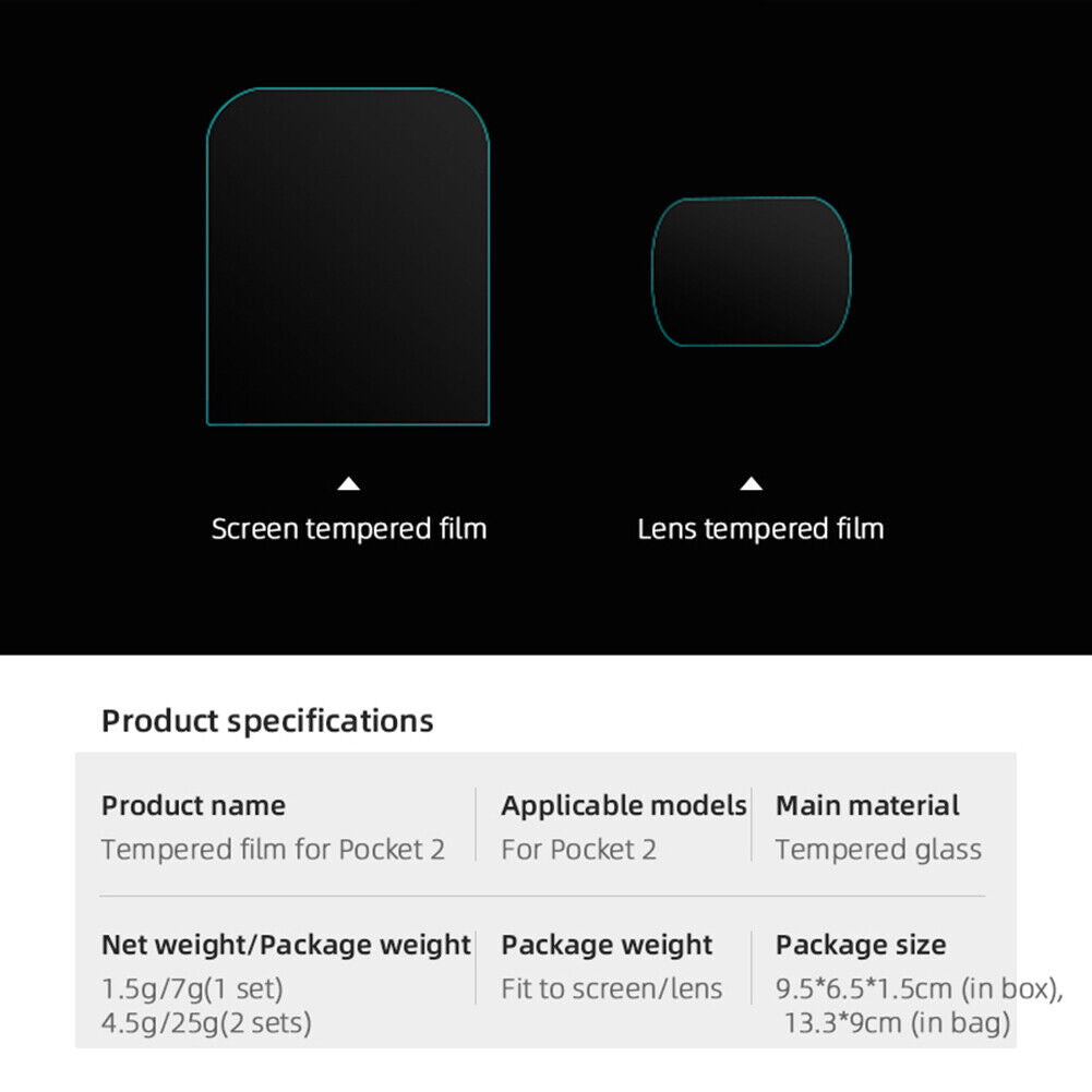 2 Sets Tempered Glass Lens Screen Protector for DJI Pocket 2 Gimbal Camera