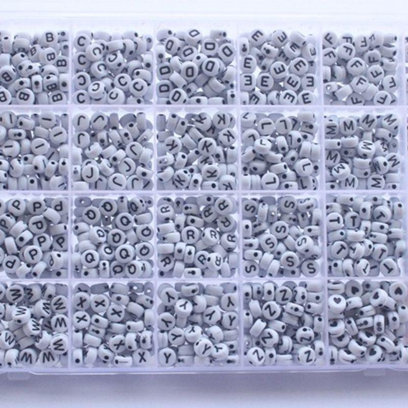1600Pcs Black A-Z Letter Alphabet Heart White Round Beads DIY Jewelry Making