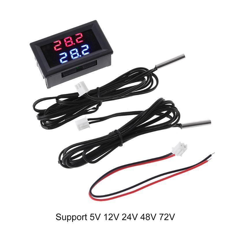 DC 5V-80V Precision Dual Display Digital Thermometer Monitor Panel Meter 2 NTC