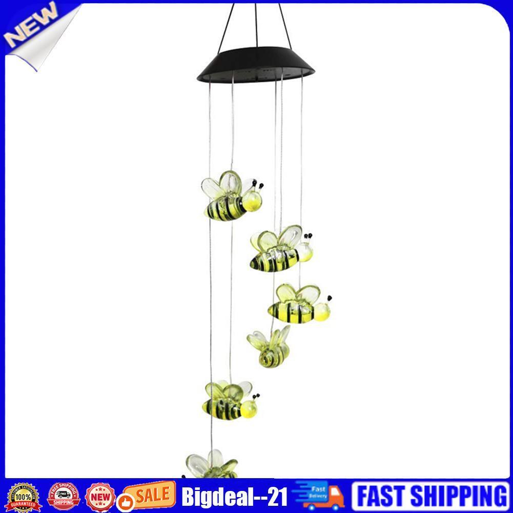 Honey Bee Wind Chime Solar Lamps Outdoor Hanging Pendant Light Garden Decor