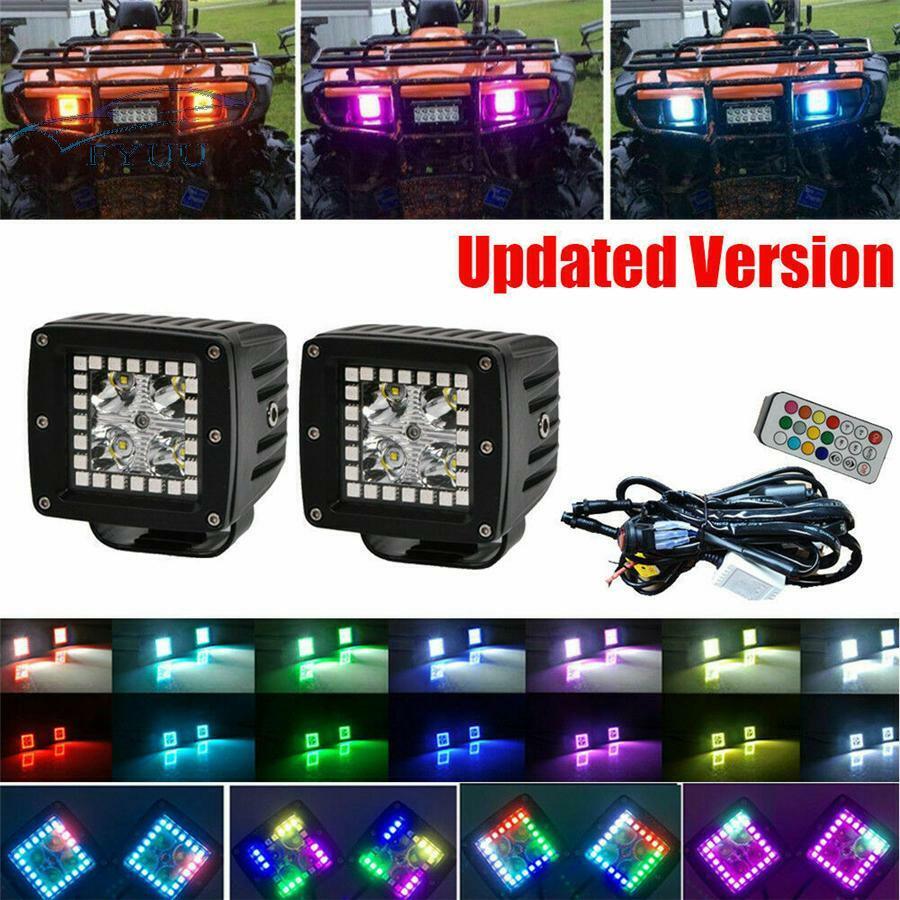 1 Pair 72W Led Work Light Bar 3X3" Chasing Flowing Kits Control/Wiring Harness